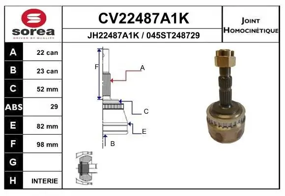 Gelenksatz, Antriebswelle Vorderachse EAI CV22487A1K