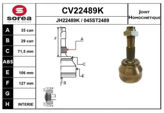 Gelenksatz, Antriebswelle EAI CV22489K Bild Gelenksatz, Antriebswelle EAI CV22489K