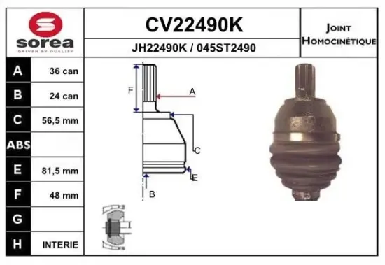 Gelenksatz, Antriebswelle Vorderachse EAI CV22490K Bild Gelenksatz, Antriebswelle Vorderachse EAI CV22490K