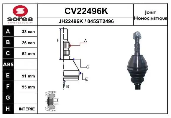 Gelenksatz, Antriebswelle Vorderachse EAI CV22496K