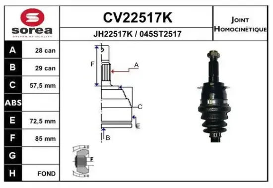 Gelenksatz, Antriebswelle Vorderachse EAI CV22517K Bild Gelenksatz, Antriebswelle Vorderachse EAI CV22517K