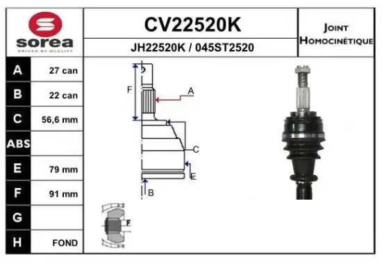 Gelenksatz, Antriebswelle EAI CV22520K Bild Gelenksatz, Antriebswelle EAI CV22520K