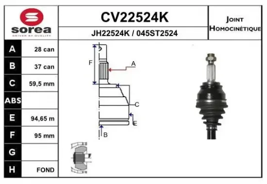 Gelenksatz, Antriebswelle EAI CV22524K Bild Gelenksatz, Antriebswelle EAI CV22524K