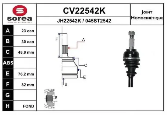 Gelenksatz, Antriebswelle EAI CV22542K Bild Gelenksatz, Antriebswelle EAI CV22542K