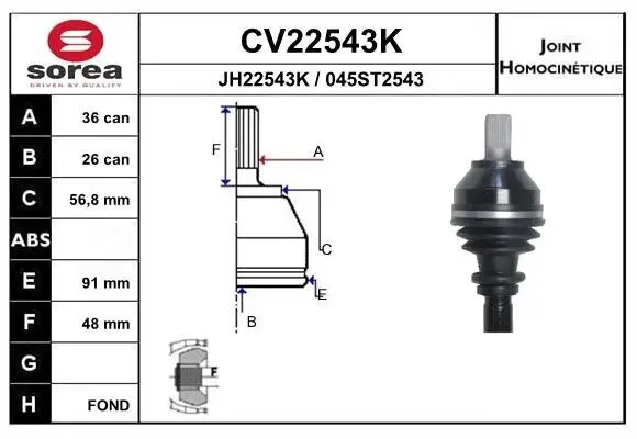 Gelenksatz, Antriebswelle EAI CV22543K