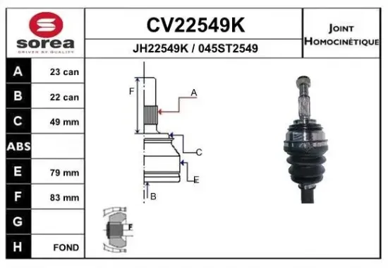 Gelenksatz, Antriebswelle EAI CV22549K Bild Gelenksatz, Antriebswelle EAI CV22549K