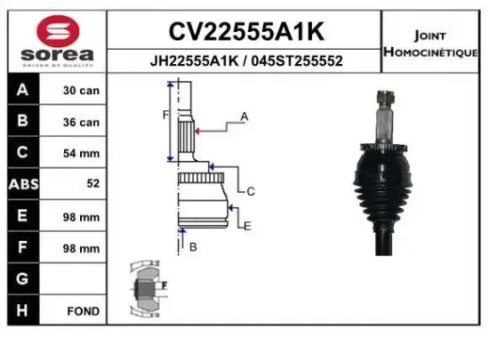 Gelenksatz, Antriebswelle EAI CV22555A1K Bild Gelenksatz, Antriebswelle EAI CV22555A1K