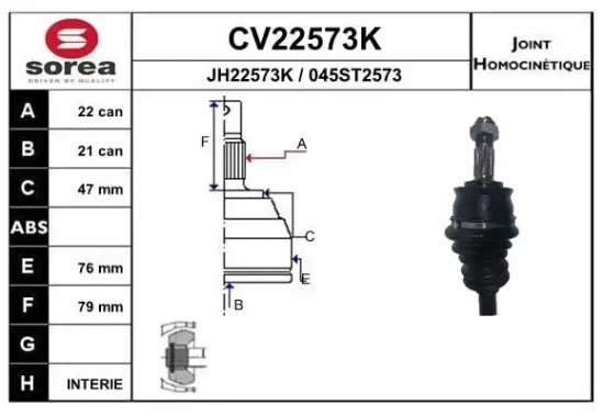 Gelenksatz, Antriebswelle Vorderachse radseitig EAI CV22573K Bild Gelenksatz, Antriebswelle Vorderachse radseitig EAI CV22573K