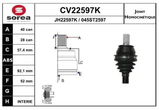Gelenksatz, Antriebswelle EAI CV22597K Bild Gelenksatz, Antriebswelle EAI CV22597K