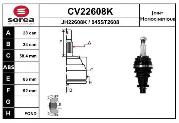 Gelenksatz, Antriebswelle EAI CV22608K