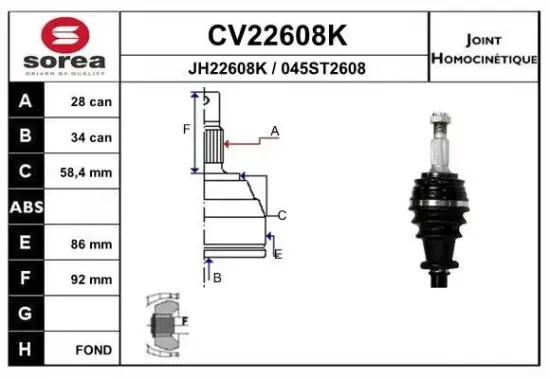 Gelenksatz, Antriebswelle EAI CV22608K Bild Gelenksatz, Antriebswelle EAI CV22608K