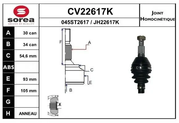 Gelenksatz, Antriebswelle Vorderachse radseitig EAI CV22617K