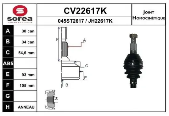 Gelenksatz, Antriebswelle Vorderachse radseitig EAI CV22617K Bild Gelenksatz, Antriebswelle Vorderachse radseitig EAI CV22617K