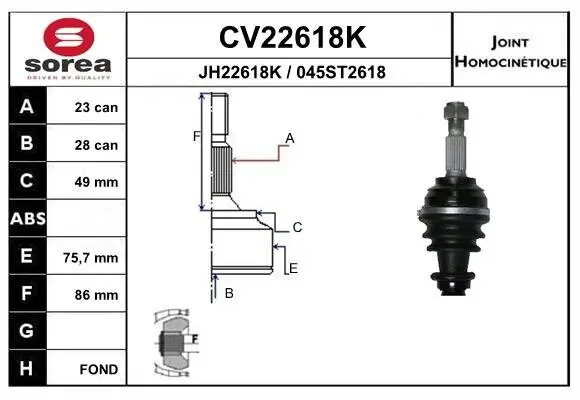 Gelenksatz, Antriebswelle Vorderachse radseitig EAI CV22618K