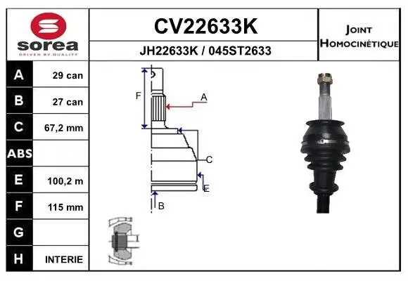 Gelenksatz, Antriebswelle Vorderachse radseitig EAI CV22633K
