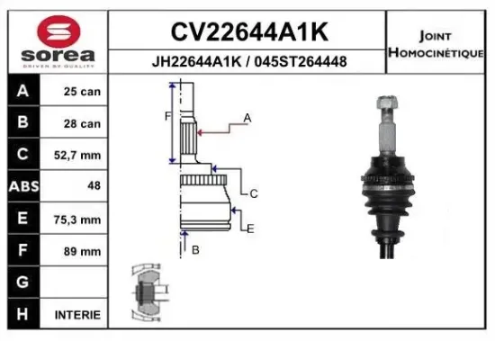 Gelenksatz, Antriebswelle EAI CV22644A1K Bild Gelenksatz, Antriebswelle EAI CV22644A1K