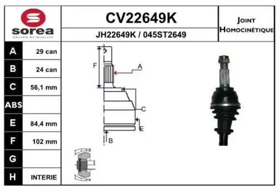 Gelenksatz, Antriebswelle EAI CV22649K Bild Gelenksatz, Antriebswelle EAI CV22649K