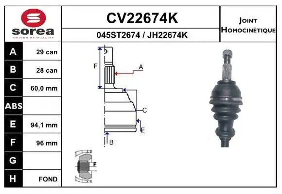 Gelenksatz, Antriebswelle EAI CV22674K