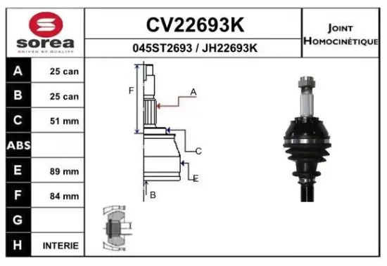 Gelenksatz, Antriebswelle EAI CV22693K Bild Gelenksatz, Antriebswelle EAI CV22693K