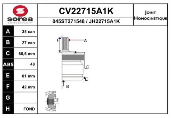 Gelenksatz, Antriebswelle EAI CV22715A1K Bild Gelenksatz, Antriebswelle EAI CV22715A1K