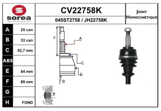 Gelenksatz, Antriebswelle EAI CV22758K Bild Gelenksatz, Antriebswelle EAI CV22758K