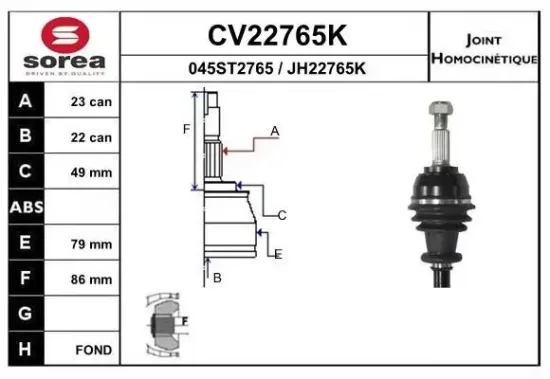 Gelenksatz, Antriebswelle EAI CV22765K Bild Gelenksatz, Antriebswelle EAI CV22765K