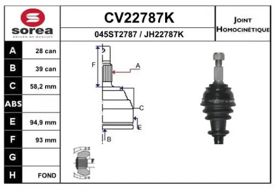 Gelenksatz, Antriebswelle EAI CV22787K Bild Gelenksatz, Antriebswelle EAI CV22787K