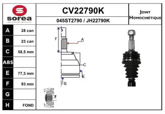 Gelenksatz, Antriebswelle radseitig EAI CV22790K Bild Gelenksatz, Antriebswelle radseitig EAI CV22790K