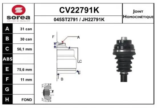 Gelenksatz, Antriebswelle radseitig EAI CV22791K Bild Gelenksatz, Antriebswelle radseitig EAI CV22791K