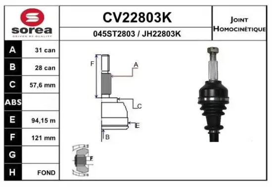 Gelenksatz, Antriebswelle Vorderachse EAI CV22803K Bild Gelenksatz, Antriebswelle Vorderachse EAI CV22803K