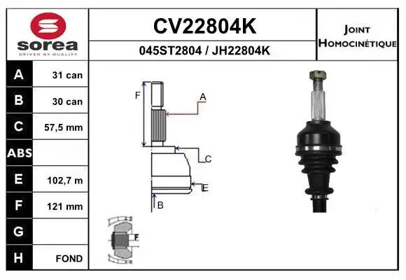 Gelenksatz, Antriebswelle Vorderachse EAI CV22804K