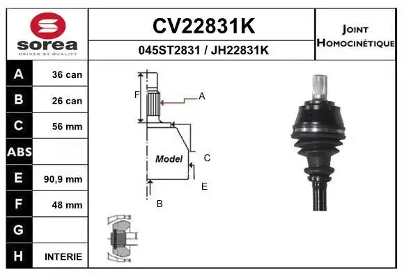 Gelenksatz, Antriebswelle radseitig EAI CV22831K