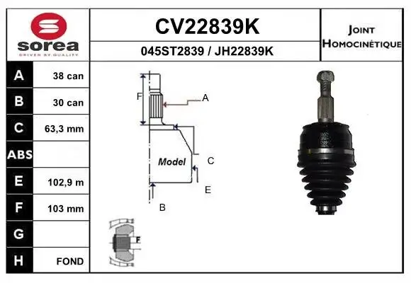 Gelenksatz, Antriebswelle Vorderachse radseitig EAI CV22839K