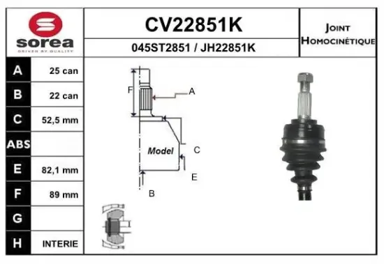 Gelenksatz, Antriebswelle radseitig EAI CV22851K Bild Gelenksatz, Antriebswelle radseitig EAI CV22851K