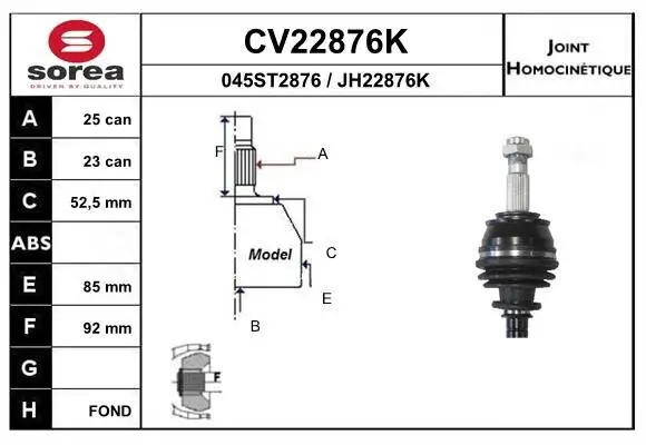 Gelenksatz, Antriebswelle EAI CV22876K