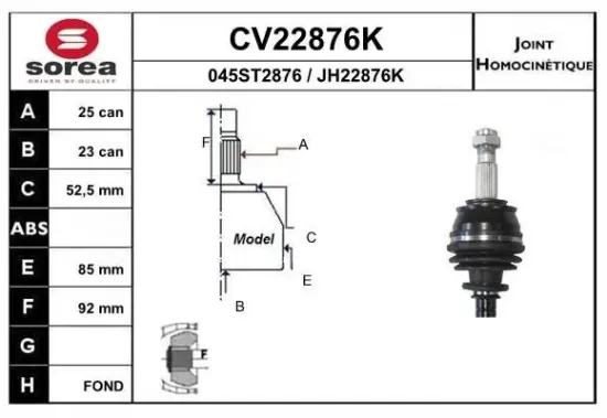 Gelenksatz, Antriebswelle EAI CV22876K Bild Gelenksatz, Antriebswelle EAI CV22876K