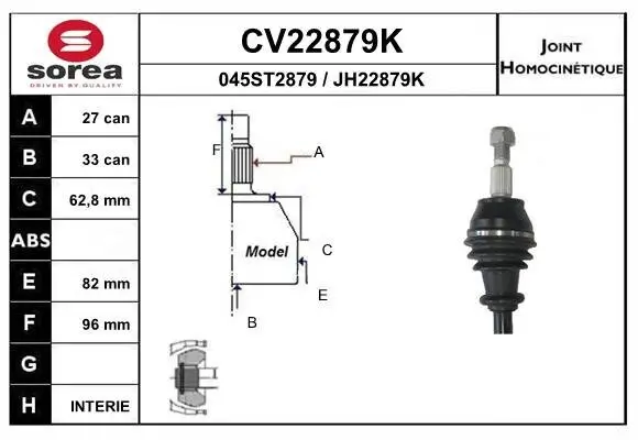 Gelenksatz, Antriebswelle radseitig EAI CV22879K