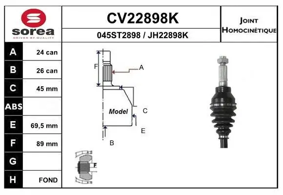 Gelenksatz, Antriebswelle radseitig EAI CV22898K