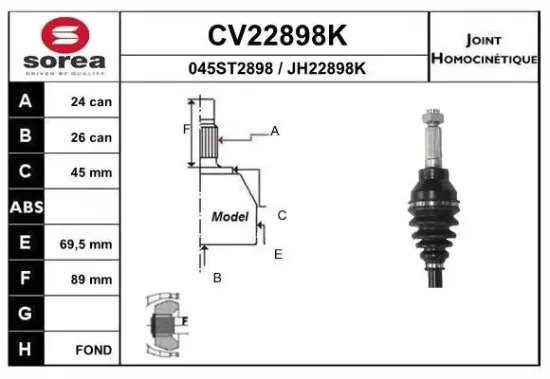 Gelenksatz, Antriebswelle radseitig EAI CV22898K Bild Gelenksatz, Antriebswelle radseitig EAI CV22898K