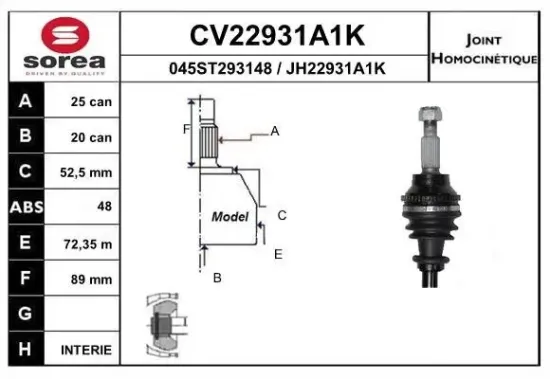 Gelenksatz, Antriebswelle EAI CV22931A1K Bild Gelenksatz, Antriebswelle EAI CV22931A1K