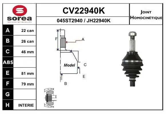 Gelenksatz, Antriebswelle radseitig EAI CV22940K