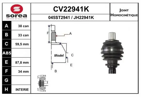 Gelenksatz, Antriebswelle radseitig EAI CV22941K