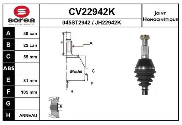 Gelenksatz, Antriebswelle radseitig EAI CV22942K