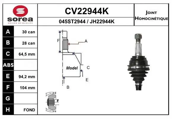 Gelenksatz, Antriebswelle radseitig EAI CV22944K