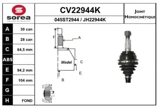 Gelenksatz, Antriebswelle radseitig EAI CV22944K Bild Gelenksatz, Antriebswelle radseitig EAI CV22944K