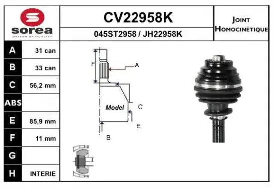 Gelenksatz, Antriebswelle radseitig EAI CV22958K Bild Gelenksatz, Antriebswelle radseitig EAI CV22958K