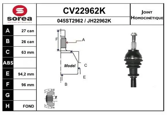 Gelenksatz, Antriebswelle EAI CV22962K