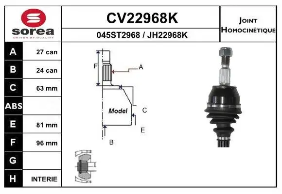 Gelenksatz, Antriebswelle radseitig EAI CV22968K