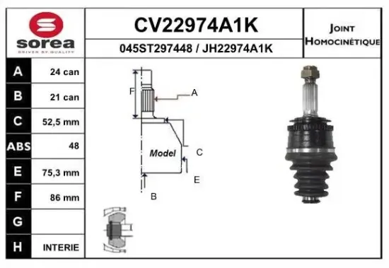 Gelenksatz, Antriebswelle radseitig EAI CV22974A1K Bild Gelenksatz, Antriebswelle radseitig EAI CV22974A1K