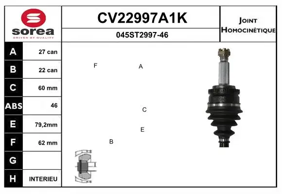 Gelenksatz, Antriebswelle Vorderachse links Vorderachse rechts radseitig EAI CV22997A1K